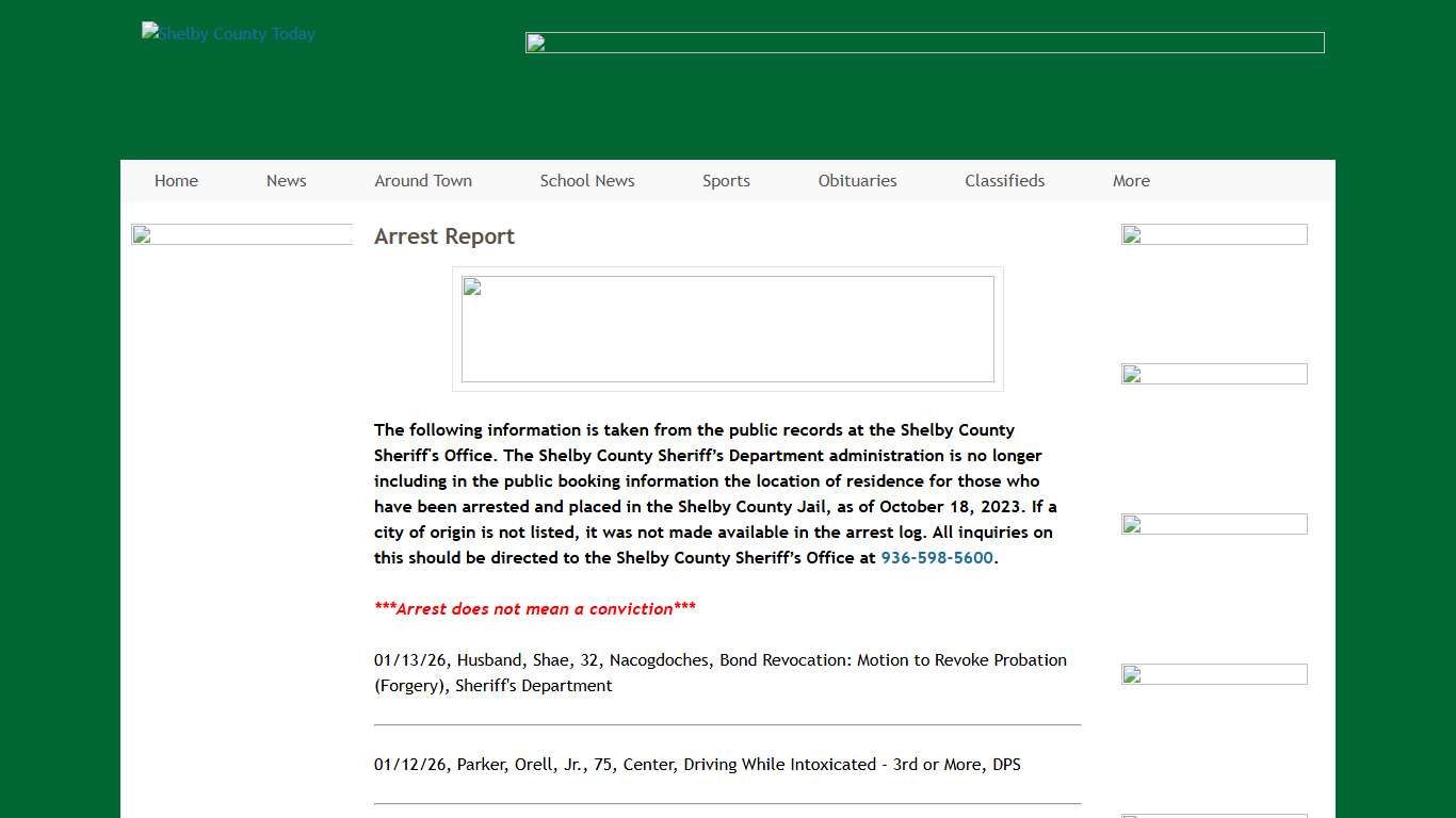 Arrest Report | Shelby County Today